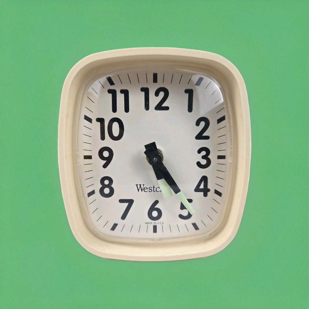 Vtg Westclox Beige Alarm Clock Wind Up Luminous Hands MCM‎ Retro Decor SEE VIDEO